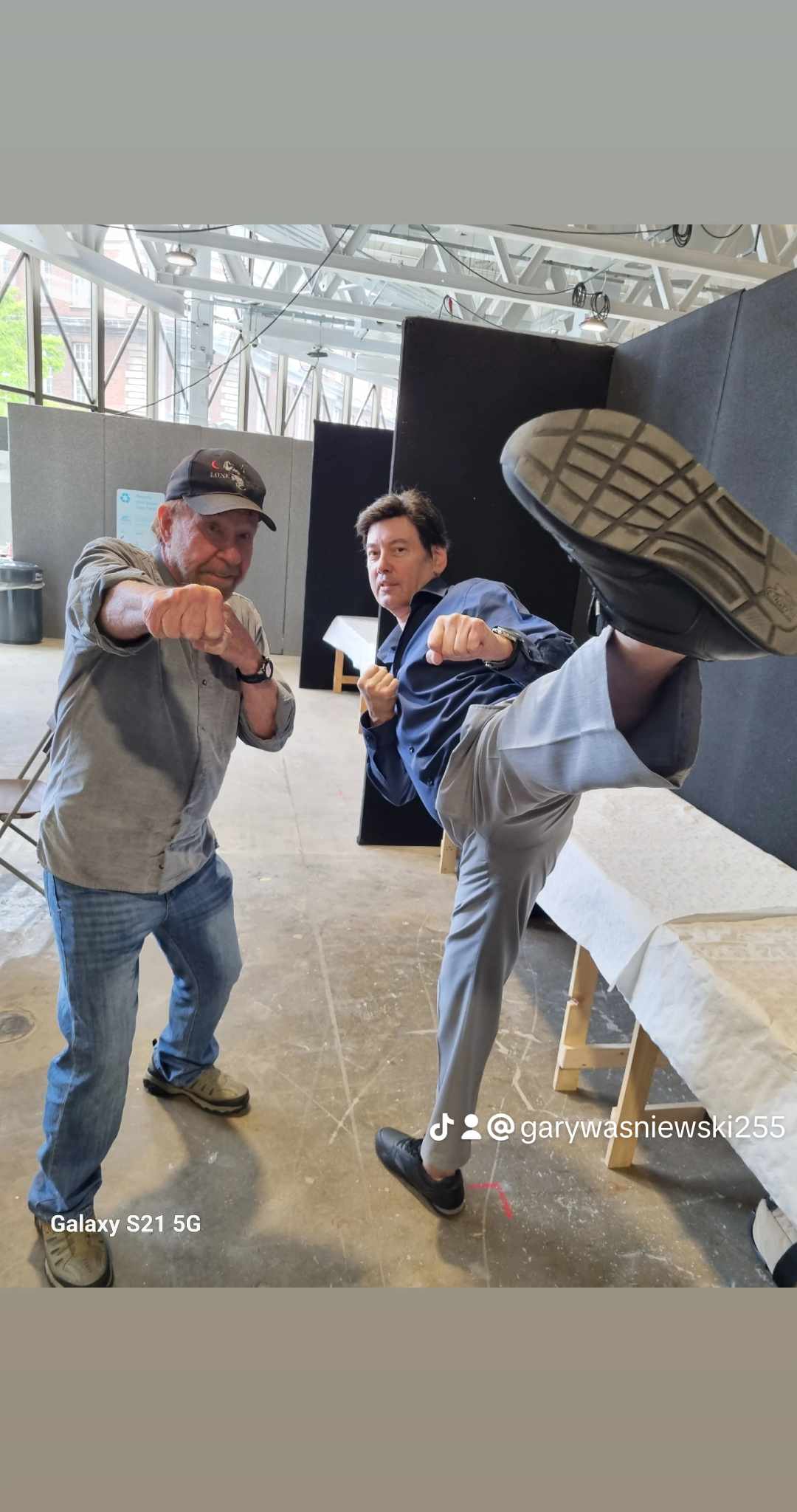 Grandmaster Chuck Norris & Grandmaster Gary Wasniewski demonstrate their striking prowess for camera